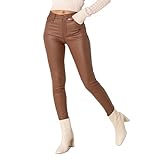 Nina Carter LC001 Damen High Waist Hose in Lederoptik Push-Up Stretchjeans, Braun (LC001-2), L