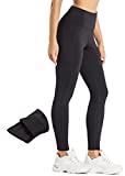 Comallan Damen Winter Thermo Leggings, Wasserdicht Lauf Sport Tights Laufhose Wanderhosen Training Hose Mit Fleece gefüttert und Taschen, Schwarz M