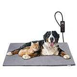 Toozey Katzen & Hund Heizmatte Innen 90 * 60cm, Timing & Temperatur Einstellbar Sicher Elektrisch Haustier Heizdecke, Weicher Wärmedecke für Neugeborene/Klein/Altere Katze und Hund, Grau - XL