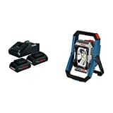 Bosch Professional 18V System Akku Set (2x4.0Ah Akkus + Ladegerät GAL 18V-40, im Karton) & 18V System Akku LED-Baustellenlampe GLI 18V-2200 C (max. Helligkeit 2200 Lumen)