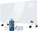 KESSER® Glaskonvektor Glasheizung Elektroheizkörper APP WiFi Funktion Inkl. Fernbedienung Elektroheizung Stand- oder Wand Heizung Heizkörper | Touchscreen | LCD-Display | Timer | 2500 Watt | Weiß