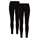 ORIGINAL BASICS Damen Leggings aus Baumwolle Lang Blickdicht Normaler Bund (2er Pack) Schwarz L/XL (40/42)