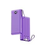 VRURC Powerbank 22.5W Schnelles Aufladen, 20000mAh Power Bank mit Kabel Tragbares Ladegerät USB C LED Display Externer Handyakkus Smartphone Kompatibel mit iPhone, Huawei, Samsung usw - Lila