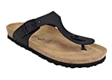 JOE N JOYCE RIO Unisex Zehentrenner-Sandalen mit Komfortfussbett für Männer und Frauen, Größe 36 EU, Schwarz, Leder, coole Römer-Sandalen, ein Riemen, für Damen und Herren