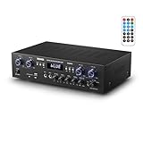 Audio Leistungsverstärker Bluetooth 5.0, Donner 440W Audio Verstärker 4 Kanal, Stereo Receiver mit USB, SD, FM, 2 Mikrofoneingang Echo, RCA, LED, für Studio, Heimkino, MAMP5