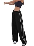 Imuedaen Track Pants Damen Parachute Pants Y2k Hosen Baggy Cargohose Weites Bein Track Pants Vintage Baggy Hosen für Frauen Streetwear Elastische Taille Freizeithose Pants (A Schwarz, S)