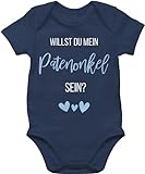 Baby Body Junge Mädchen - Willst du mein Patenonkel sein? Babyblau - 1/3 Monate - Navy Blau - taufpaten fragen für onkel babysachen paten patenkind babybodys pate sein strampler werden babybody