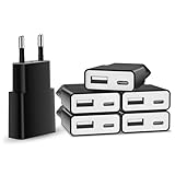 5W USB Ladegerät, 5V 1A 2 Port USB C+ USB A Netzteil Stecker, Slim USB Netzstecker Adapter Steckdose Ladestecker für iPhone, Samsung Handy,MP3, eBook Reader und Mehr (Schwarz-6Pack)