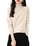 Chanyarn Damen Kaschmirpullover Strick Elegant Herbst Winter Langarm 2024 First-Line Ready to Wear nahtlosem 100% Merinowolle Rollkragenpullover (Beige,M)