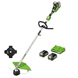 Greenworks 48V (2x24V) Akku Rasentrimmer für kleine bis mittelgroße Gärten, 40 cm Schnittbreite, Stoßvorschub, 2 mm Doppelfaden aus Nylon, zwei 24V 4Ah Akkus & Doppel-Ladegerät GD24X2TXK4X