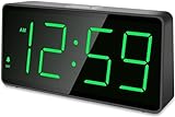 Eachui Wecker digital Batteriebetrieben mit großen Zahlen, Digitaler Wecker mit LED Display, regelbarer Helligkeit und Lautstärke, Snooze, 12/24 Std.- und DST-Modus (Grüne Ziffern)