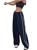 Imuedaen Track Pants Damen Parachute Pants Y2k Hosen Baggy Cargohose Weites Bein Track Pants Vintage Baggy Hosen für Frauen Streetwear Elastische Taille Freizeithose Pants (A Marine, XS-1)