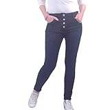 Jewelly Stretch Jeans| im Baggy Boyfriend Schnitt| Damen Hose mit dekorativer Knopfleiste| Perfekter Sitz (XS, Antique Button Black)