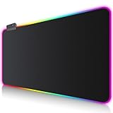 Gaming Mauspad RGB Mousepad 900x400mm XXL Extra Groß mit 14 Beleuchtungs Modi 7 LED Farben Wasserdicht Anti Rutsch für Computer PC Laptop Tastatur Professionelle Gamer, Schwarz