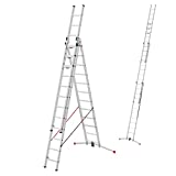 Hailo S120 Pro Mehrzweckleiter - 3-teilige, klappbare Aluminium-Leiter - als Schiebe-, Bock- und Anlegeleiter nutzbar - Höhe bis 7,85 m - Gewicht: 34 kg