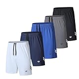 fovdtaa 5er-Pack Herren Sport Shorts Herren Sport Shorts mit Taschen und elastischem Bund, schnell trocknende Workout Shorts für Herren Laufhose, Schwarz, Grau, Blau, Marineblau, Weiß, L