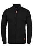 Blend BHNorman Herren Strickjacke Cardigan Feinstrick Pullover mit Stehkragen Reißverschluss Rippbündchen Baumwollmischung Regular fit, Größe:XL, Farbe:Black (70155)