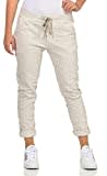 CLEO STYLE Damen Jogginghose im Vintage Look Sweatpants für Freizeit Sport und Fitness 88 (Beige)