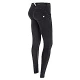 Freddy WR.UP® Damen Push-Up Jeans - Regular Waist Super Skinny - Schwarz - Schwarze Nähte Größe M