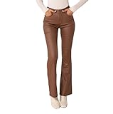 Nina Carter LP301 Damen-Hose in Lederoptik Bootcut High Waist Schlaghosen Jeans Lederhose (Dunkelbraun (LP302), L)