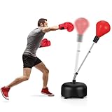 GYMAX Punchingball Boxen Set höhenverstellbar, Standboxball mit Befüllbarer Basis, Freistehender Boxstand mit Boxhandschuhen, für Erwachsene & Kinder, für Boxing, Kickboxing & Stressabbau (Rot)