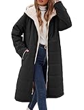 Tuopuda Winterjacke Damen Lang Warm Winter Stehkrage Teddyjacke Wasserdicht Reversibel Sherpa Daunenjacke Winddichter Daunenmantel Parka Pufferjacken Herbst Winter Geschenk für Frauen, Schwarz, M