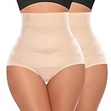 YARRCO Bauchweg Unterhose Damen Shapewear Miederhose Hohe Taille Miederslips Body Shaper Figurformende Unterwäsche (Beige+Beige, L)