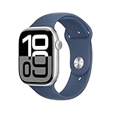 Apple Watch Series 10 (GPS + Cellular 46 mm) Smartwatch mit Aluminiumgehäuse in Silber und Sportarmband in Denim (M/L). Fitnesstracker, EKG App, Always-On Retina Display, Wasserschutz