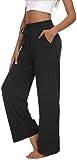 VIGVAN Jogginghose Damen Yogahose Weites Bein Freizeithose Trainingshose Sporthose Aktive Freizeit Gerades Bein Kordelzug Lose Lounge Pants mit Taschen (Schwarz-1, S)