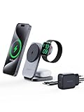 AMEGAT Ladestation 3 in 1 Qi2-Zert, 15W Faltbarer Ladeger?t Kompatibel mit Magsafe, Wireless Charger f¨¹r Apple Watch und iPhone 16/15/14/13/12 Serie, Kopfh?rer Kabellos (mit USB-C Ladeger?t), Grau