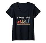 Damen Evolution Vintage Dartspieler im Dartsport, Dart-Showtime T-Shirt mit V-Ausschnitt