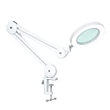 Beyamz LED Lupenleuchte, Arbeitsplatzlampe, 5 Dioptrien Lupe mit Licht - mit Klemme, Schwenkarm, Dimmbar, 3 Farbmodi, 105-mm Glaslinse - Lupe zum Lesen, Basteln - 5-fache Vergrößerung