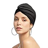 Schwimmkappe Damen Turban Badekappe Ohrenschutz Badehaube rutschfest Swimming Cap Retro Schwimmhaube Mädchen Bademütze Elastisch Schwimmmütze Sommer Schwimmkappe für Lange Kurze Haare Frauen Schwarz