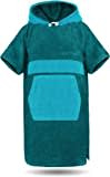 normani Baumwoll Surfer Poncho - Strandponcho - Handtuch-Poncho - Unisex Strand Umziehhilfe - geschlossener Bademantel für Damen und Herren Farbe Petrol/Türkis Größe L-XL