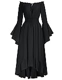 SCARLET DARKNESS Damen Viktorianisches Rockabilly Kleid Off Shoulder Lace-Up Fairy Medival Dress Schwarz XXL