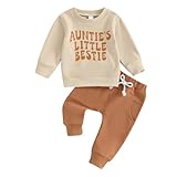 Kleinkind Baby Junge Mädchen Outfits Aunties Little Bestie Lustige Buchstaben Sweatshirt Pullover Langarm Tops Jogger Hosen Zweiteiliges Babykleidungsset (Khaki, 0-6 Months)