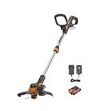 WORX WG163E.1 20V Akku-Rasentrimmer –​​ Inkl. Li-Ion Akku, Ladestation, Spule, Sicherheitsschutz und Rad zum Kantenschneiden, 30 cm Schnittdurchmesser