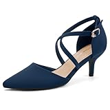 Greatonu Damen Pumps mit Schnürsenkel Kitten Heel Pointed Toe Blau Größe 38 EU