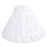 IMEKIS Mädchen Reifrock Petticoat Crinoline 3 Ring Spitze Trimmen Bustle Brautjungfer Underskirt Kordelzug Weiß Prom Unterrock für Kinder Blumenkleid Weiß 8-14 Jahre