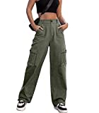 Dordanity Y2K Cargohose für Damen - High Waist Hose mit weitem Bein und 6 Taschen - erhältlich in den Größen S/M/L/XL(Olivgrün,L)