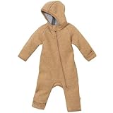 Disana ZIPP-OVERALL, 100% Bio-Merinowolle GOTS, IVN Best | mit Kapuze und Reißverschluss | für Tragekinder geeignet | Newborn Baby Kleinkind Kind Unisex | Made in Germany | Karamell Gr. 74-80