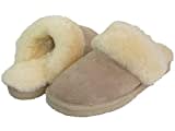 Lammfell Hausschuhe Slipper Damen Lammfell Pantoffeln Huettenschuhe sand beige mit beigen Fell mit fester Sohle - sehr warm Gr. 40