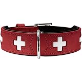 HUNTER SWISS Hundehalsband, Leder, hochwertig, schweizer Kreuz, 60 (M-L), rot/schwarz