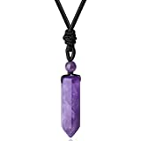 XIANNVXI Amethyst Kristalle Kette Herren Damen Heilung Kristall Anhänger Sechseckiger Punkt Anhänger Ketten Natürliche Edelsteine Verstellbares Seil Reiki Schmuck Halskette Geschenke Papa Mama