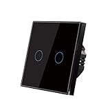 XLSBZ Touch Lichtschalter,Glas Panel und Status-LED Touch-Control-Schalter Wandschalter,AC 240 V, 500 W/Fach (Schwarz, 2 Fach 1 Weg)