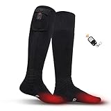 Beheizbare Socken Herren Damen, 7,4V 3000MAH Elektrische Wiederaufladbarem Batterie Socken, Winter-Baumwollsocken Fußwärmer (Schwarz, XL)