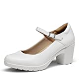 DREAM PAIRS Dame Mary Janes Pumps Chunky High Heel Kleid Schuhe Knöchel Schnalle Runde Kappe Pumpen, Dicker Absatz Pumps für Damen,Size 41,Weiss,SDPU2231W-E