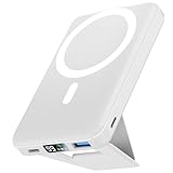 Podoru Wireless Power Bank, 10000mAh Faltbarer Magnetische Powerbank PD 22.5W Schnellladen mit LED Display, Akkupack for Magsafe Powerbank für iPhone 16/15/14/13/12 Pro/Pro Max/Plus/Mini (Grau)