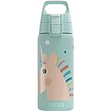 SIGG - Isolierte Trinkflasche Kinder - Shield Therm One Uni Stars - Kohlensäuregeeignet - Auslaufsicher - Spülmaschinenfest - BPA-frei - 90% recycelter Edelstahl - Aqua mit Einhorn - 0,5L