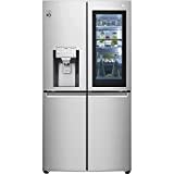 LG GMX945NS9F, Klasse F, 638 L, Multi Door InstaView Kühlschrank mit Gefrierfach, Eis-, Crushed Ice- Wasserspender mit UVnano, Total No-Frost, Inverter Linear Kompressor, Wi-Fi ꟷ Edelstahl